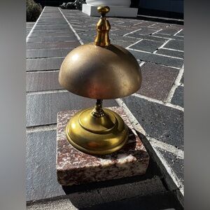 Antique Brass Hotel Desk Bell with Stone Base